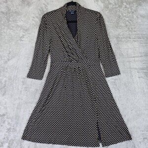 French Connection Dress Womens 10 Black Geometric Wrap 3/4 Sleeve Knee Length